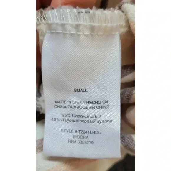 Thread & Supply Linen Retro Striped Shirt, size small, Mocha/beige/pastel orange - Picture 13 of 13